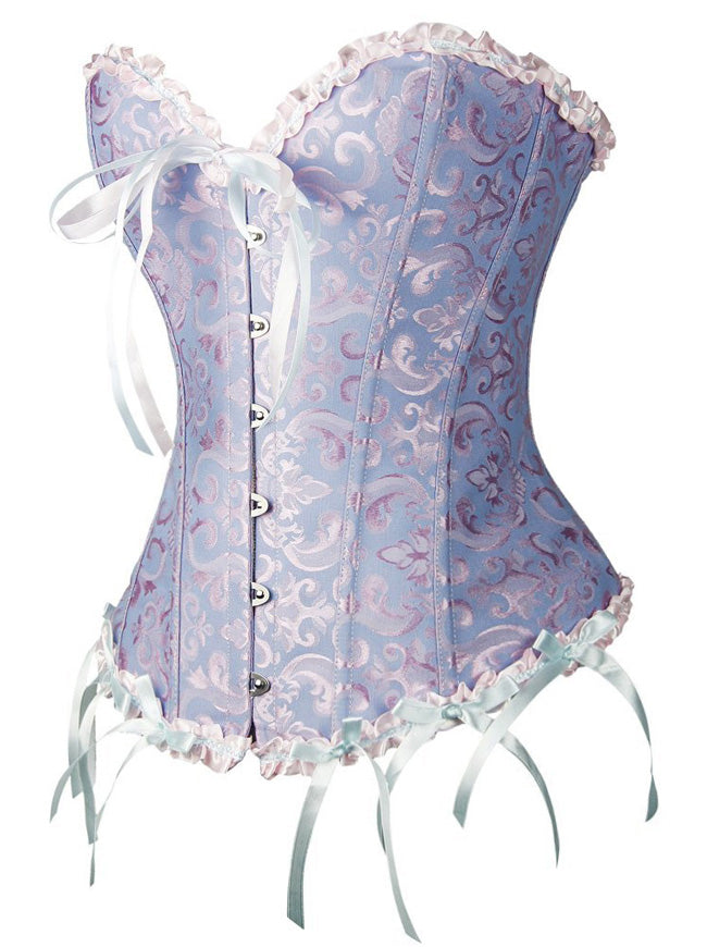 Classical Retro Noble Lady Brocade Wedding Party Gothic Plastic Boned Body Shapewear Overbust Corset Tops Side View