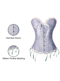 Vintage Burlesque Fancy Sweetheart Lace Up Printed Halloween Party Bowknot Jacquard Overbust Corset Tops Detail View