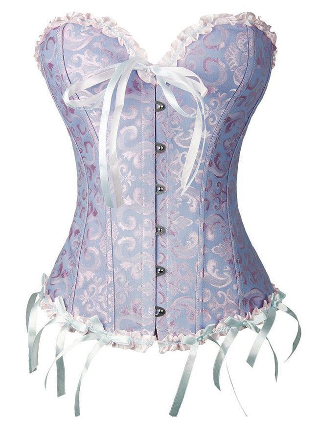 Burlesque Floral Brocade Gəlin Lentli Büstqalter Korseti