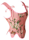 Renaissance Victorian Jacquard Overbust Sleeveless Pink Baroque Corset Crop Top Side View