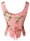 Vintage Jacquard Flower Waist Cincher Bodycon Overbust Corset Bustier Tops Back View