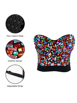 Burlesque All-match Punk Sweetheart Plastic Boned Crystal Daily Showgirl Bustier Cheap Bras Detail View