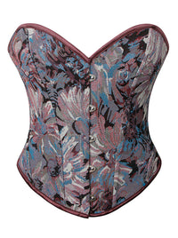 Charmian Women's Vintage Daisy Floral Print Lace Up Overbust Corset Bustier Top Purple Main Image