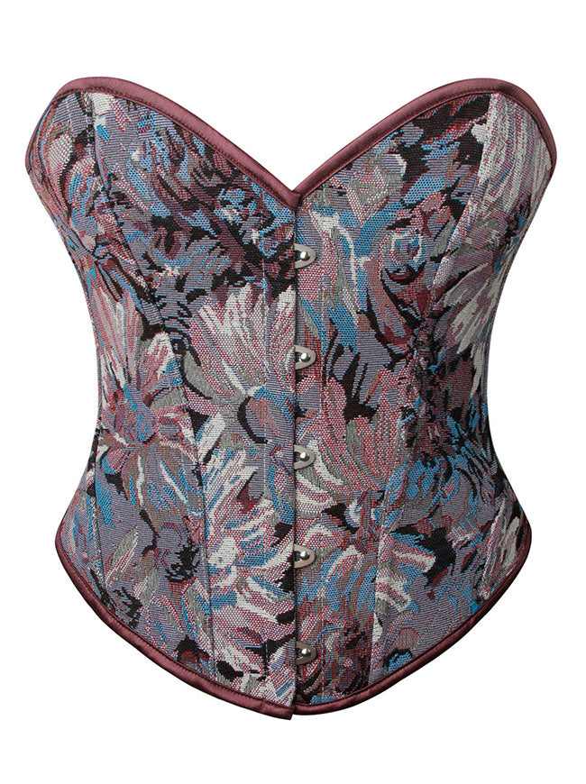 Charmian Women's Vintage Daisy Floral Print Lace Up Overbust Corset Bustier Top Purple Main Image