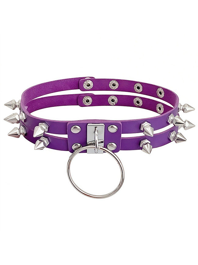 Charmian Women's Gothic Punk Spiked Leather Choker Necklace with O-Ring Purple Main Image