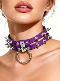 Spiked Goth Choker for Women Model View
