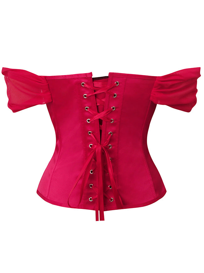 Elegant Red Waist Trainer Renaissance Off Shoulder Strapless Cute Corset Back View