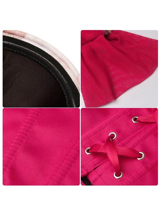 Renaissance Vintage Lace Up Waist Training Sweetheart Overbust Red Corest Bustier Top Detail View