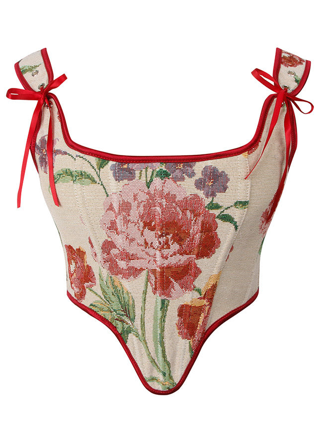 Charmian Women Renaissance Vintage Floral Short Torso Overbust Corset Bodice Red Main Image