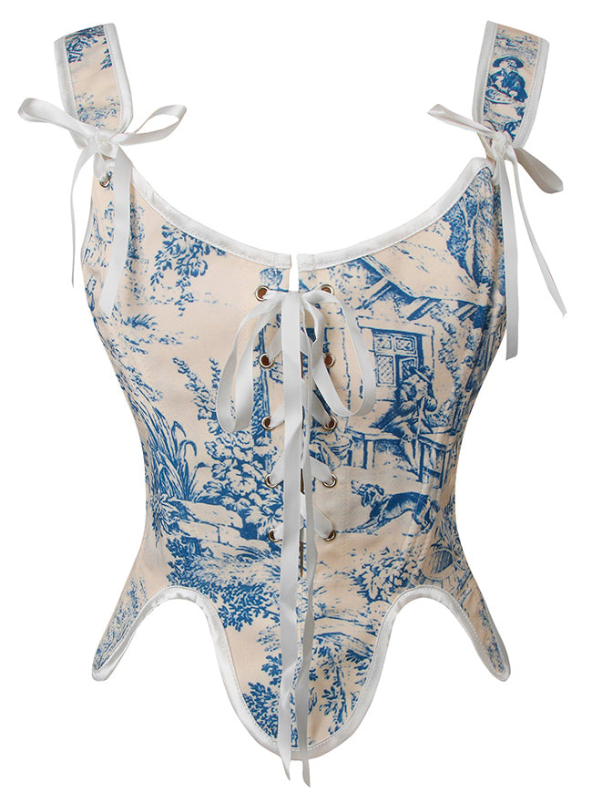 Vintage Renaissance Lace Up Floral Bustier Corset Bustier