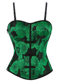 Charmian Women's Vintage Sweetheart Floral Lace Up Corset Frog Button Boned Bustier Top Green Main Image