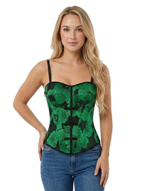 Green Floral Bustier Tops for Women Going Out Model View