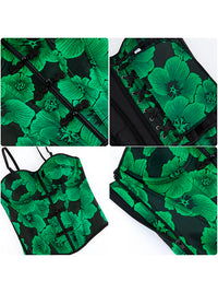 Vintage Sweetheart Overbust Corset with Straps Green Push Up Bustier Tops Detail View