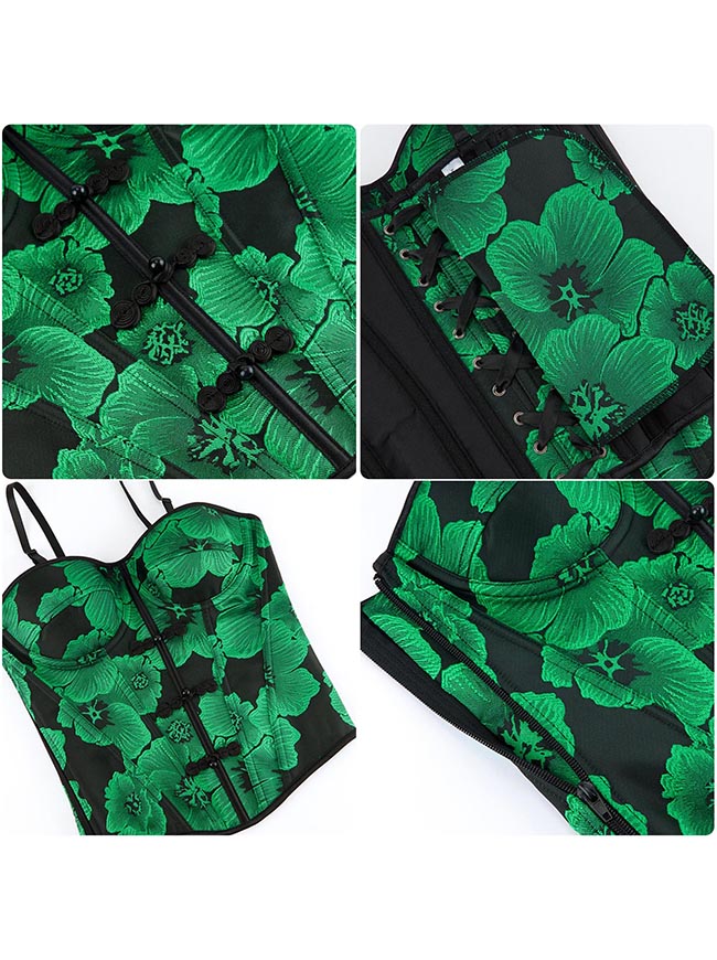 Vintage Sweetheart Overbust Corset with Straps Green Push Up Bustier Tops Detail View