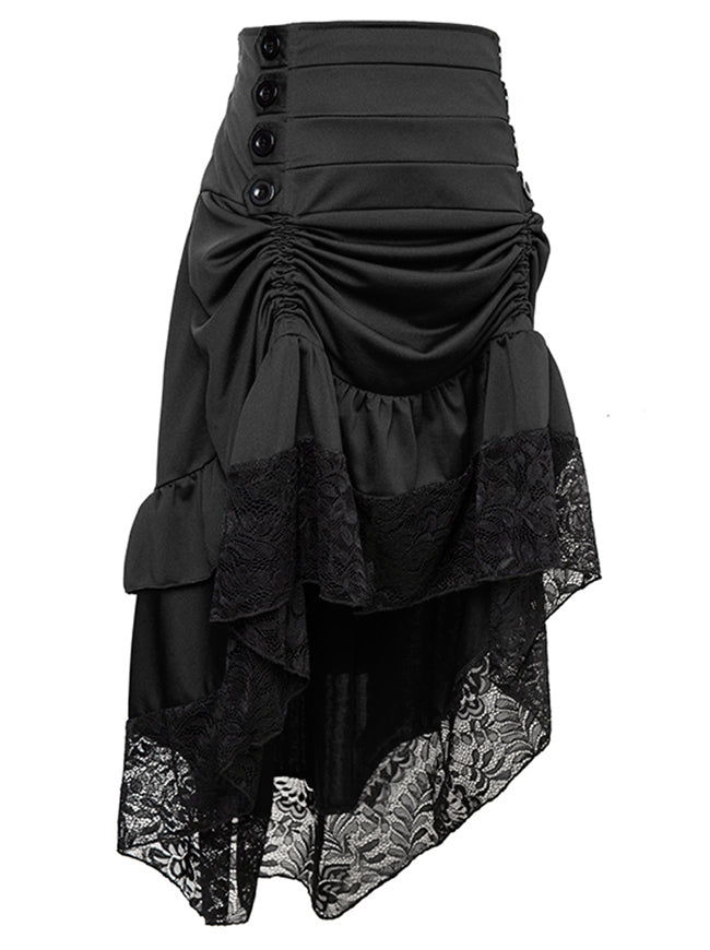 Steampunk Vintage Lace Ruffled Irregular Cyberpunk High Low Skirt