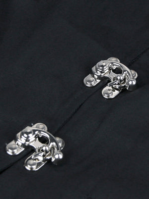 Men's Steampunk Victorian Faux Leather Clasp Closure Patchwork Black Waistcoat Detail View
