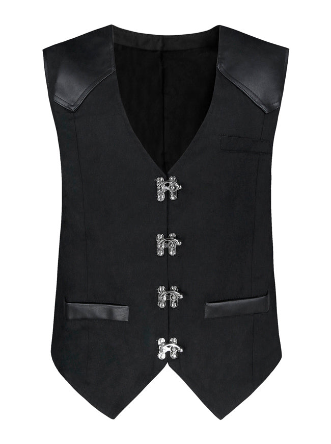 Steampunk Victorian Faux Leather Patchwork Waistcoat Casual Vest