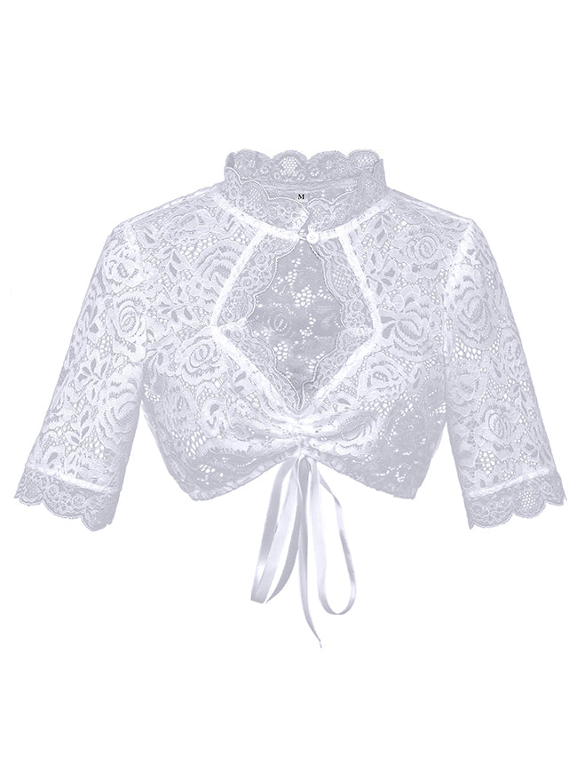 Charmian Women's Dirndl Blouse Crop Tops for Bavarian Oktoberfest Costume Outfits Lace/White Main Image