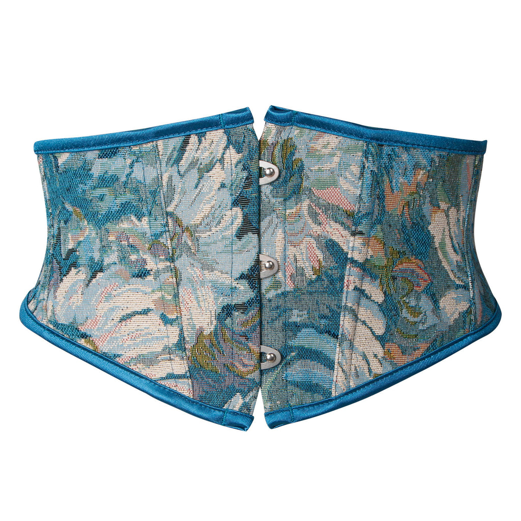 Women's Renaissance Floral Blue Underbust Corset Lace Up Waist Cincher Belt Main View