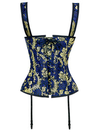 Retro İntibah Floral Jacquard fermuar Overbust Cosplay Corset