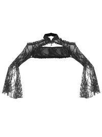 Charmian Women's Victorian Gothic Lace Long Bell Sleeves Wrap Cape Shoulder Shrug Black Main Image