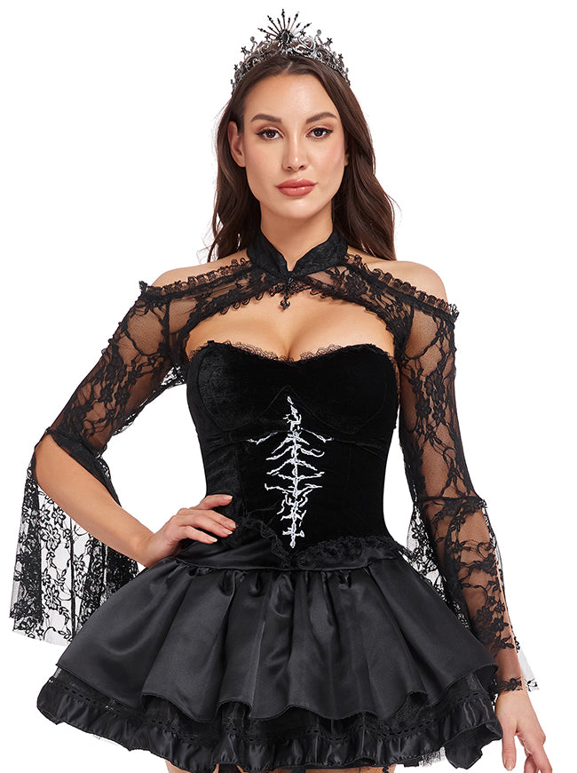 Victorian Gothic Lace Long Bell Sleeves Wrap Cape Shoulder Shrug