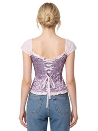 Corsé barroco tipo bustier, ajustado, con cordones, de satén y ribete de volantes (vista lateral)