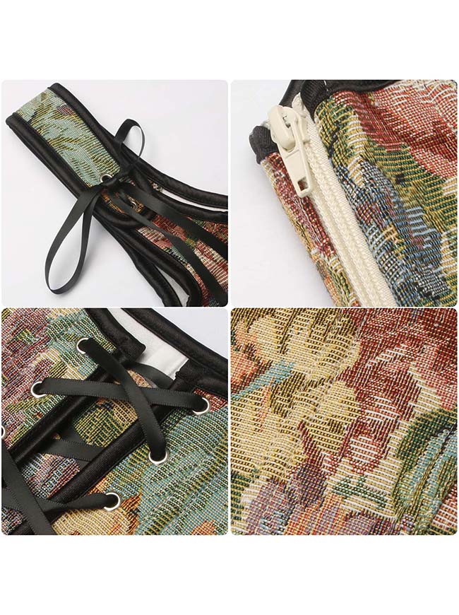 Women Cottagecore Floral Corset Vest Detail View