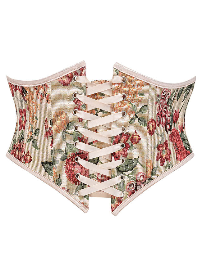 Charmian Women's Renaissance Vintage Floral Lace Up Corset Waist Belt Apricot Main Image
