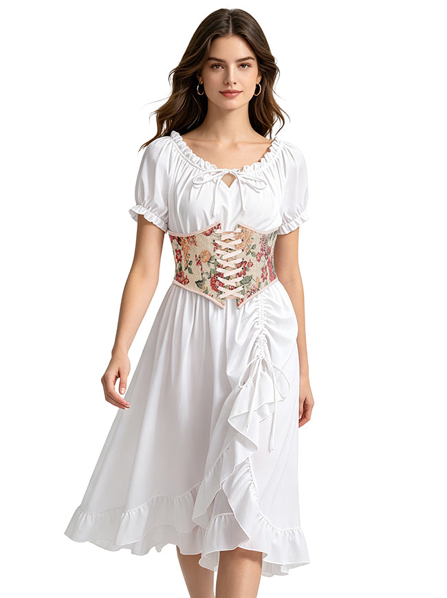 Floral Corset Belt for Women Lace Up Ren Faire Corset Side View