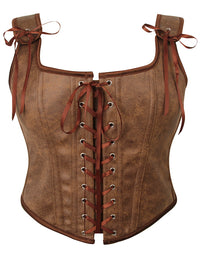 Charmian Women's Faux Suede Renaissance Pirate Costume Overbust Bustier Corset Top Brown Main Image
