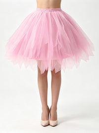 Lovely Retro Fluffy Layered Mesh Princess Pettiskirt Tulle Underskirt Ballet Skirt with Elastic Waist Model View
