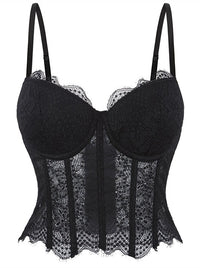 Charmian Women's Y2K Spaghetti Strap Sheer Lace Bustier Lingerie Corset Top Black Main Image
