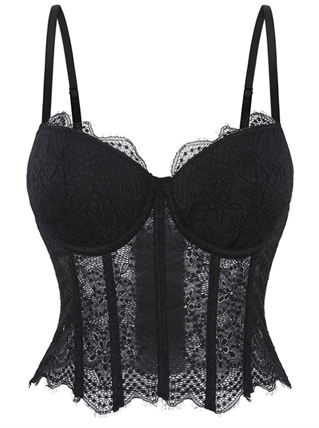 Charmian Women's Y2K Spaghetti Strap Sheer Lace Bustier Lingerie Corset Top Black Main Image