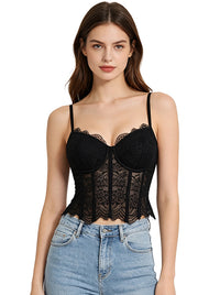 Women Black Lace Sheer Y2K Party Corset Tops Model View