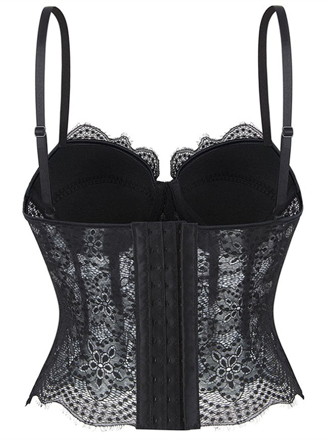 Women Boned Push Up Corset Top with Straps Back View