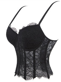 Women Black Floral Lace Sheer Club Top Concert Outfits Side View