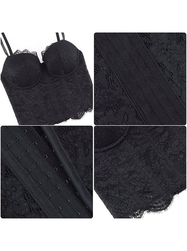 Black Sexy Lace Corset Tops for Women Detail View