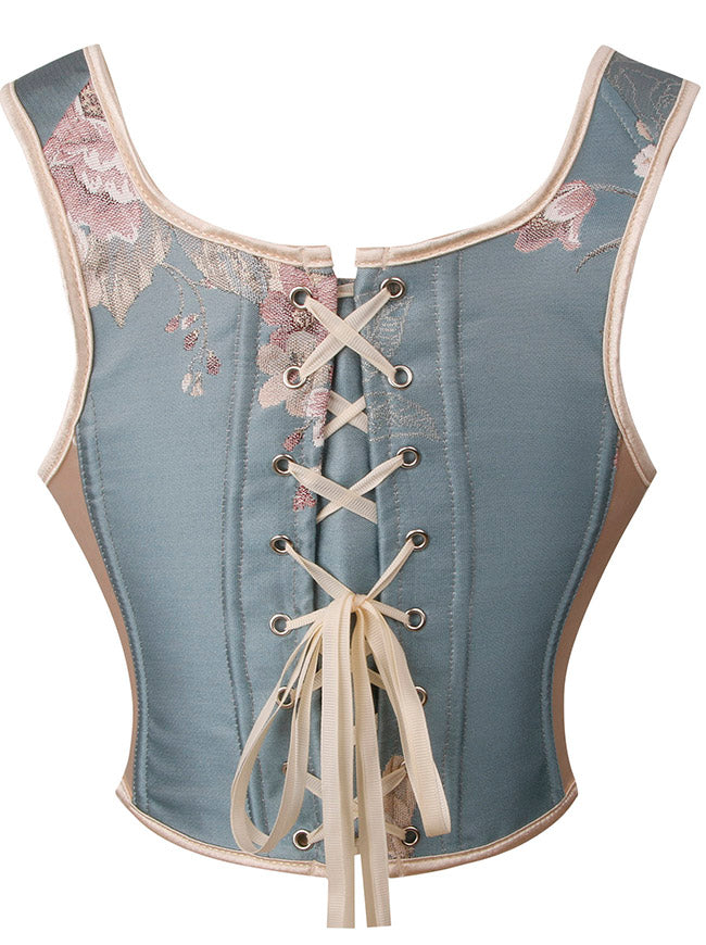 Women Renaissance Floral Boned Corset Back View