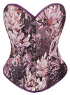 Charmian Women's Floral Lace up Boned Overbust Corset Bustier Bodyshaper Top Purple Main Image