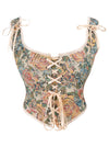 Charmian Women Renaissance Floral Overbust Corset Top Bustier Bodice with Zipper Beige Main Image