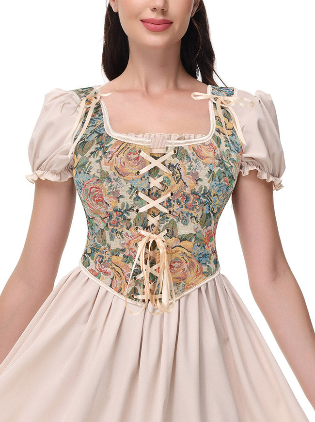 Vintage Renaissance Floral Lace Up Corset Side View