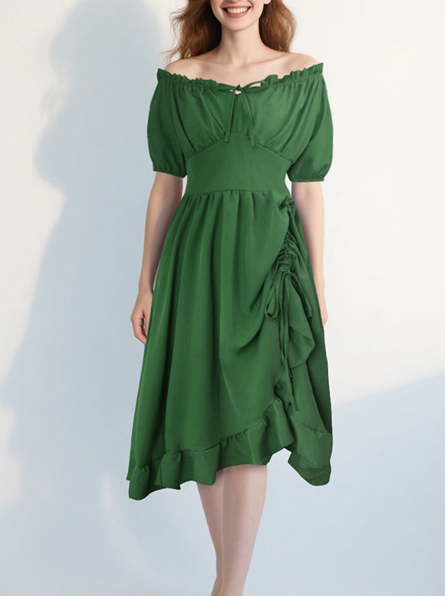 Renaissance Off-Shoulder Ruffle Drawstring Midi Costume Dress Blue / 2XL/Fit Bust: 40.9"-42.5", Fit Waist: 34.6"-36.2" Renaissance Off-Shoulder Ruffle Drawstring Midi Costume Dress Blue / 2XL/Fit Bust: 40.9"-42.5", Fit Waist: 34.6"-36.2"
