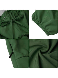 Women Puff Sleeve Dress Forest Green Detail View