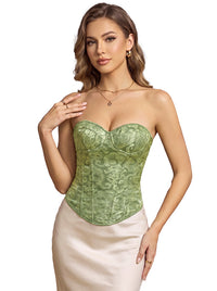 Victorian Elegant Sweetheart Floral Jacquard Push Up Corset Tank Top Model View