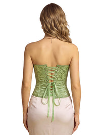 Vintage Elegant Brocade Jacquard Lace Up Boned Strapless Corset Top Back View