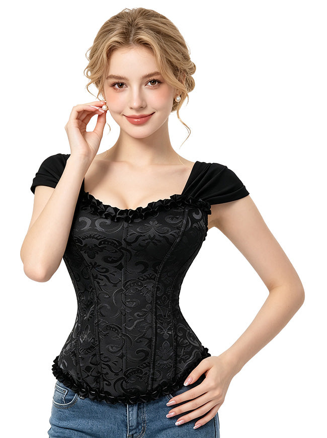 Vintage Ruffle Hem Overbust Corset Push Up Burlesque Corset Model View