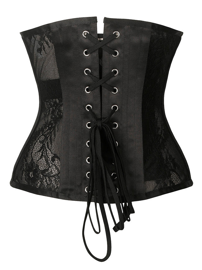 Elegant Female Mesh Spiral Steel Boned Underbust Corset Tops Back View