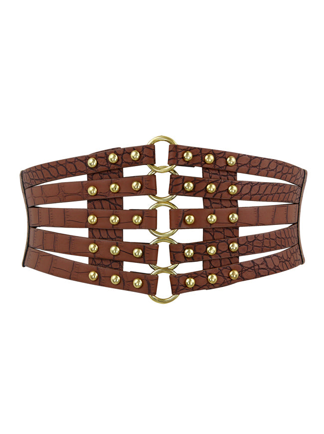 Vintage Retro Fashion Faux Leather Steampunk Rivet Elastic Waist  Belt Main Image