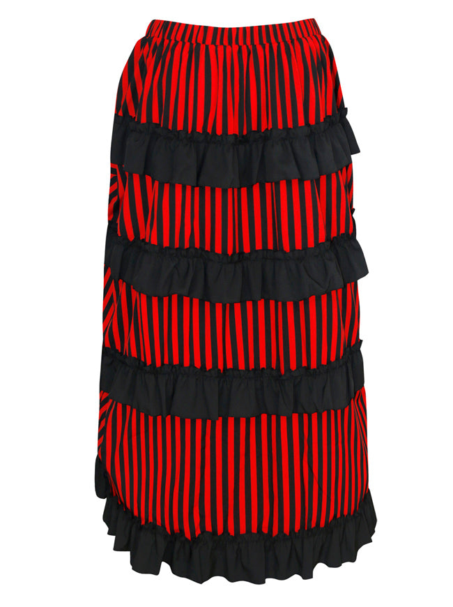 Steampunk Vintage Stripe Ruffles High Waist Irregular Skirt Cosplay Costume Back View